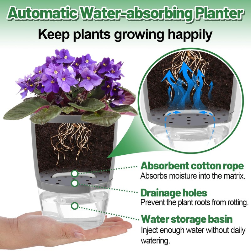 Aulock 6 pcs Self Watering Plant Pots - 4.1/3.2 in