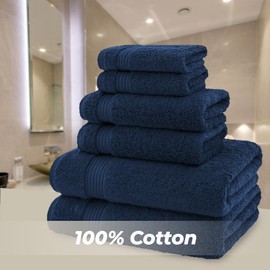 American Bath Towels 100% Cotton 6 Piece Turkish Towel Set, Ultra Soft Absorbent Bathroom Towels, 2 Bath Towel 2 Hand Towels 2 Washcloths, Navy Blue