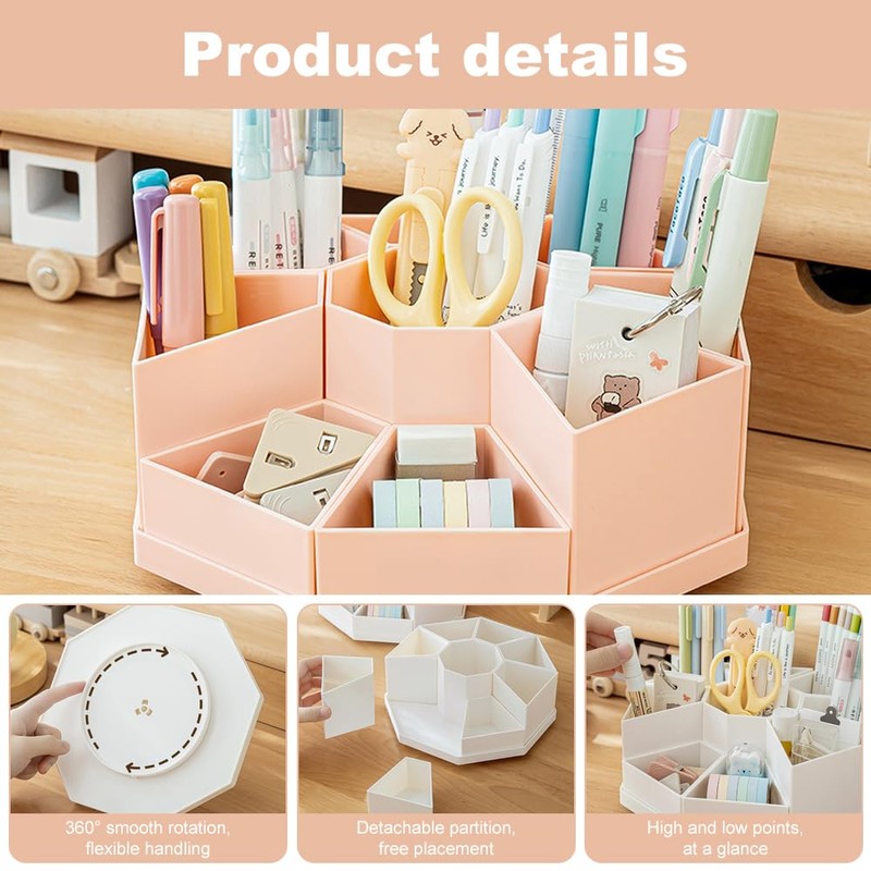 Lvjkes Rotating Pen Holder, 9 Compartments, Large Capacity Desk Organiser,