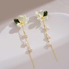 Peasimy White Gardenia Flower Leaf Stud Earrings for Women Cute
