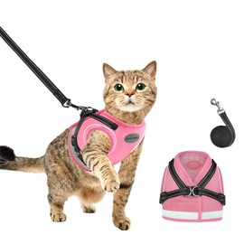 Cat Harness and Leash for Walking, Kitten Escape Proof Harnesses, Adjustable Reflective Puppy Vest Harness with Leashes Set, Easy Adjustable Soft net Breathable Pet Safety Jacket
