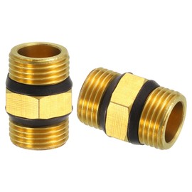 sourcing map 2Pcs Brass Pipe Fitting Reducers, G1/2" Male Threaded Hex Nipple Straight Connectors with Washer, Brass Threaded Adapter for Plumbing Water Line Connection Couplings
