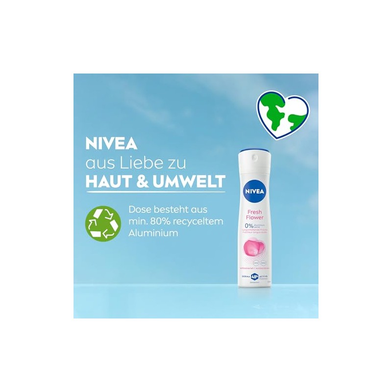 NIVEA Fresh Flower Deospray, Deo ohne Aluminium (ACH) mit sanfter