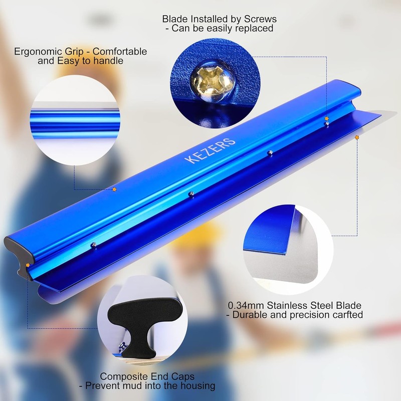 KEZERS Drywall Skimming Blade, 0.3mm Stainless Steel Blade, Smoothing &