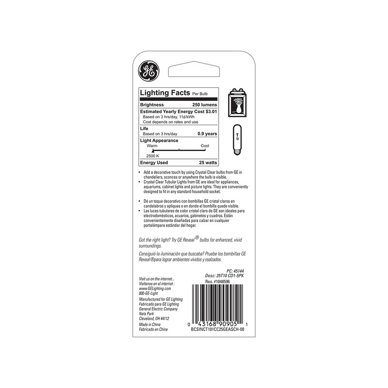 GE Lighting Incandescent Appliance Light Bulb, T10 Tubular Light Bulb,