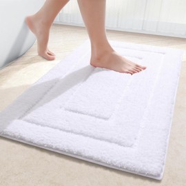 Kitinjoy Bath Mat, Soft and Absorbent Microfiber Bath Rugs, Non-Slip Shaggy Bath Carpet, Machine Wash Dry Bath Mats for Bathroom Floor, Tub and Shoer, 24" x 16", White