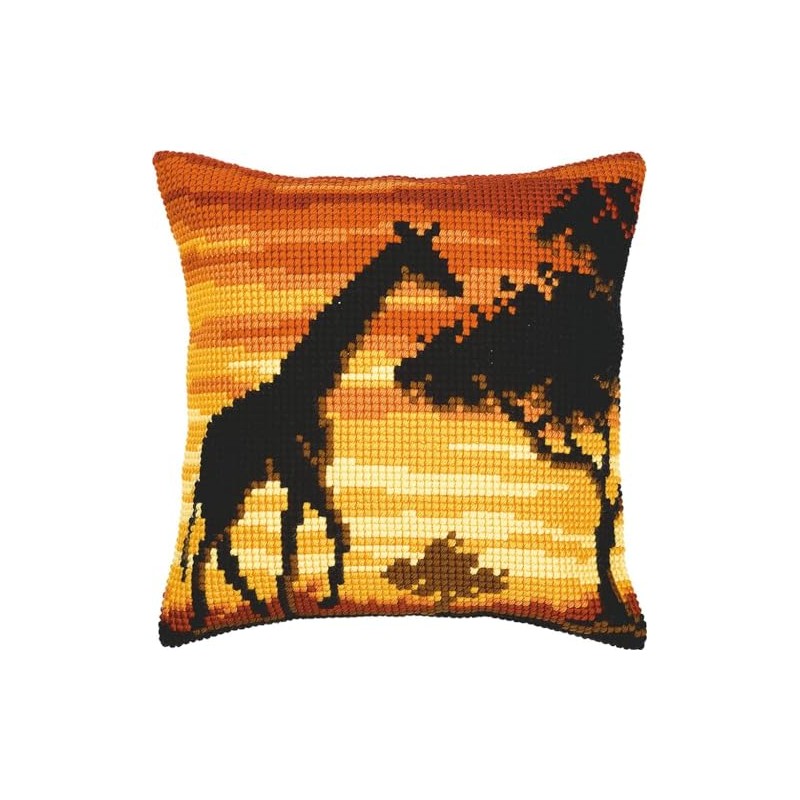 Vervaco Sunset Giraffe Cross Stitch Cushion, Multi-Colour