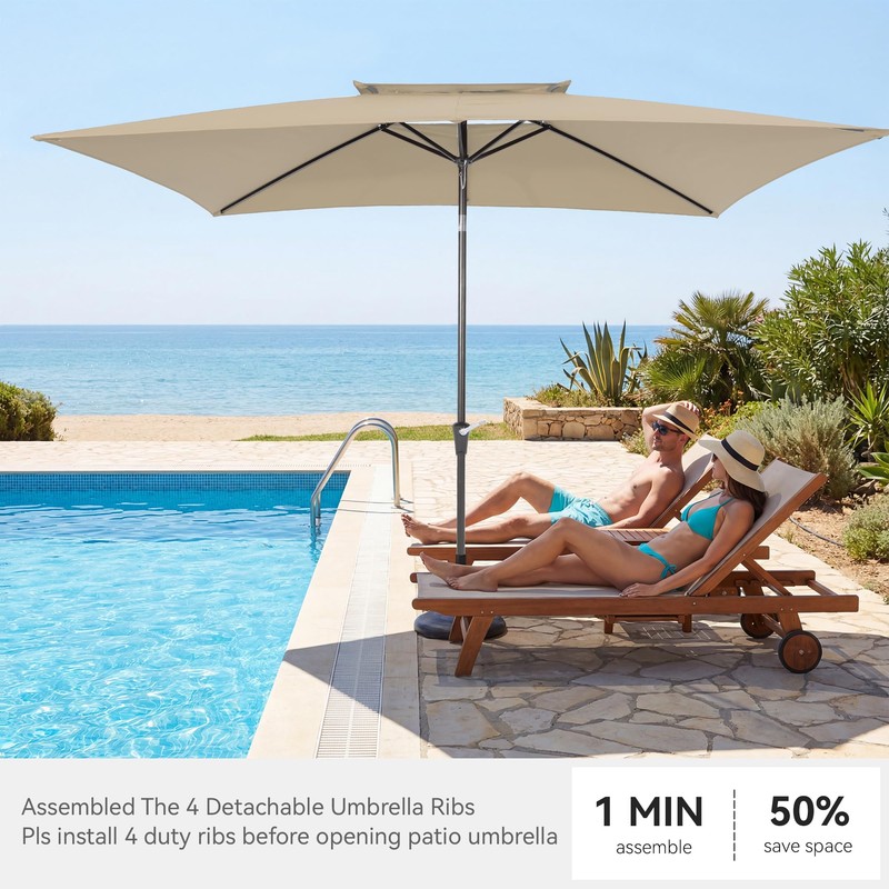 6.6 x 10 ft Rectangular Patio Umbrella, Outdoor Market Table