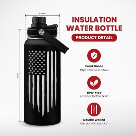American Flag Water Bottle 32oz - SA Water Bottles Stainless Steel Insulated with Lid, America Gifts Ideas for Men Gym Sports Outdoor Workout