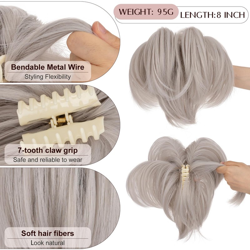 Claw Clip Short Ponytail Hair Extensions Messy Bun Hair Piece