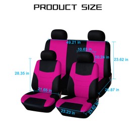 Bittwee Car Seat Cover Full Set, Breathable Washable Vehicle Front Seat Protector, Auto Interior Airbag Split Rear Bench with Removable Headrest Cover, Universal for Vehicles (Fluorescence Pink)