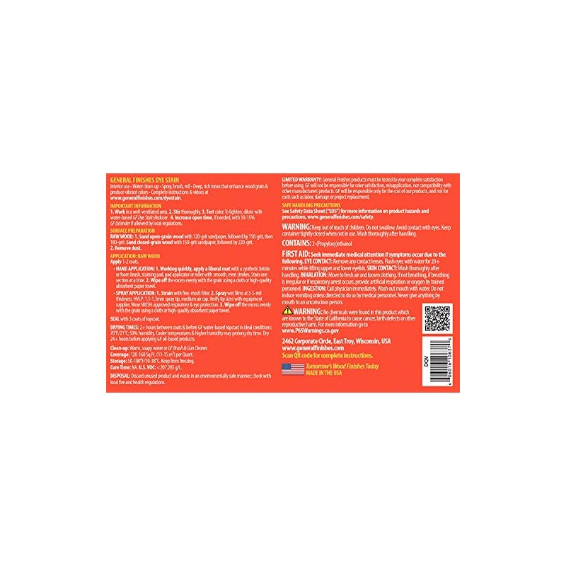 General Finishes Water Based Dye, 1 Quart, Vintage Cherry