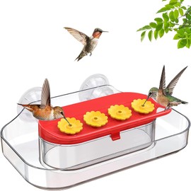 Feishiong Window Hummingbird Feeders,Hanging Hummingbird Feeder with Suction Cup Tabletop Humming Bird Feeder Bird Water Station Trays,with 4 Feeding Ports, Easy to Clean and Refill