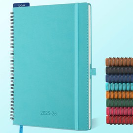 IN-LUXPRO Planner 2025-2026 Daily Weekly and Monthly,11.5"x8.5",18 Months Spiral Bound Calendar Agenda with Self-adhesive Pen Holder,2026 Academic Plan with Vegan Leather Soft Cover,Light Blue