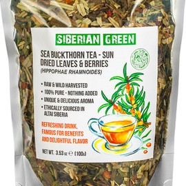 Siberian Green Sea Buckthorn Tea 100g (3.53 oz) Sun Dried Leaves Hippophae Wild Harvested Altai Mountains