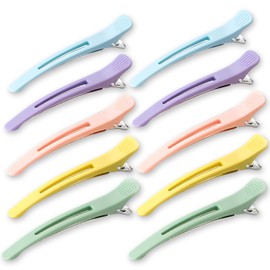 10-Pack Professional Styling Hair Clips, Anti-Slip Silicone-Banded Duck Bill Hair Clips, Colorful Aluminum Salon Cutting Clips for Hairdressing, Women, Men