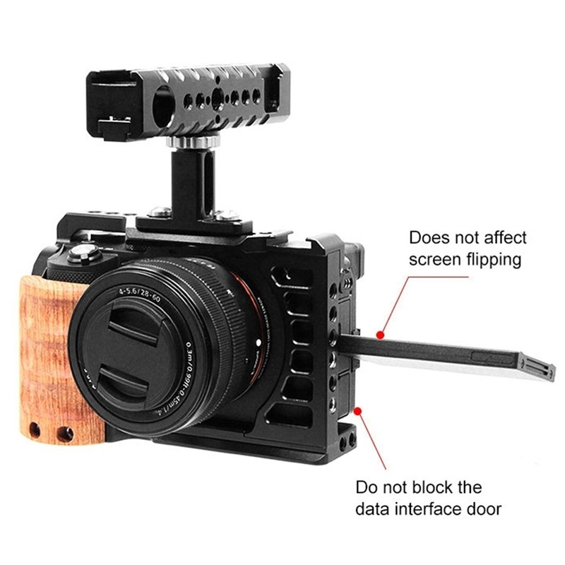 Camera Cage with Wooden Handle for Alpha A7C ILCE 7C