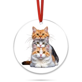 Cute Cat Christmas Tree Ornament - 3.15'' Diameter | Clear Acrylic Christmas Hanging Decorations for Christmas Tree and Car, Cute