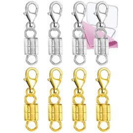 925 Sterling Silver Necklace Clasps and Closures Double Round Buckle Gold and Silver Suitable for Jewelry Making Necklaces Bracelet Safety Clasp - Made in Italy (8 pcs Silver+Gold Yellow)