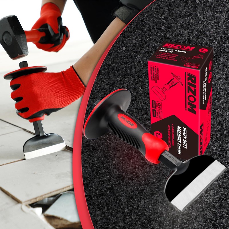 Rizom 8-Inch Rock Chisel, Ston Chisel with Hand Protection, Heavy