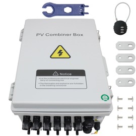 TOMSHIELE ABS Waterproof PV Combiner Box with 6 String, Solar Panel Combiner Box for On/Off Grid Solar System, includes Circuit Breaker, Lightning Arrester and 15A Rated Current Fuse (Gray, with Lock)