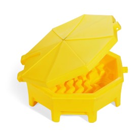 New Pig Poly Drum Funnel | Hinged Lid | for 55 Gal Tight-Head Steel & Poly Drums | 29" D x 11" H | Yellow | DRM672-YW