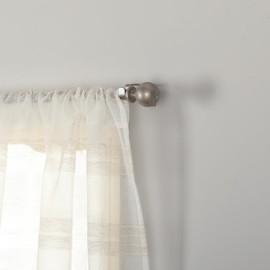 Stratford Park Woven Stripe Sheer Rod Pocket Curtain, Beige, for Bedroom, Living Room, 2 Panels, 37Wx84L