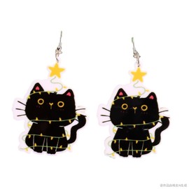 Christmas Acrylic Black Cat Earrings Cute Kawaii Kitten Earrings Funny Christmas Animal Earrings Holiday Christmas Jewelry Gift-E