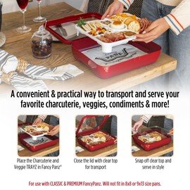Fancy Panz Bundle, Aqua Classic Fancy Panz + Charcuterie Trayz Insert, Made in the USA Foil Pan Carrier, Travel Casserole Carrier with Disposable Aluminum Pan & Reusable Serving Spoon