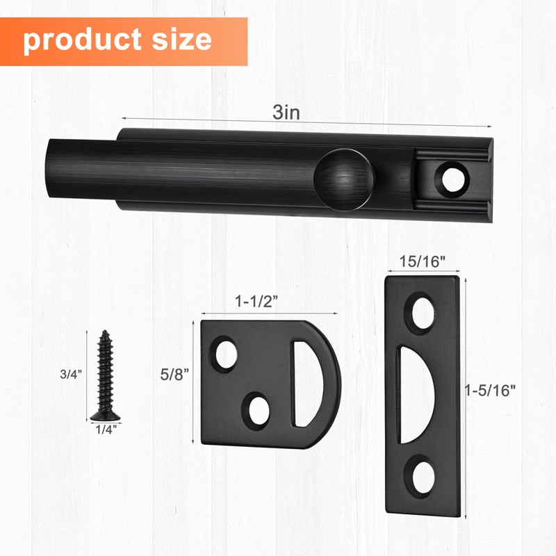 KOVOSCH 2 Pack Solid Brass Surface Bolt 3 Inch, Heavy