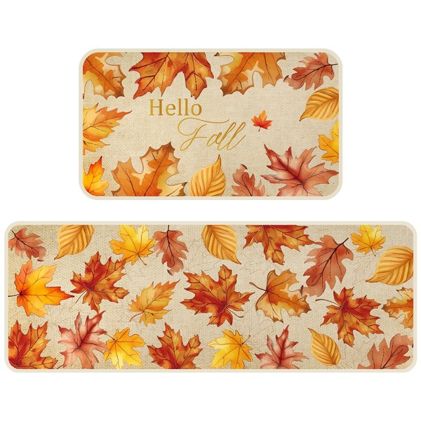 Bencailor 2 Pcs Fall Kitchen Rugs and Mats Set Pumpkin