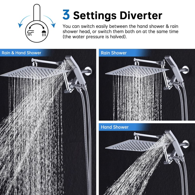G-Promise All Metal 12 Inches Rainfall Shower Head with Handheld