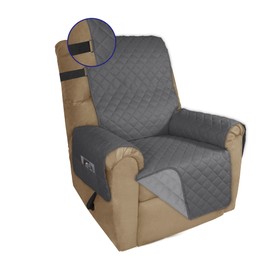 PureFit Reversible Sofa Cover Water Resistant Recliner Couch Cover, Machine Washable Furniture Cover with Adjustable Strap for Dogs, Pets (Recliner, Gray/Light Gray)