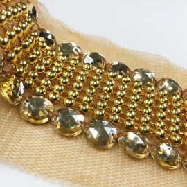 eJoyce Decorative Acrylic Beaded Mesh Trim, 1-3/4 Inch, 1 Yard, TR-10505 - Gold