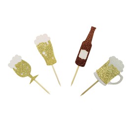 Morndew 24 PCS Goblet Beer Glass Champagne Cheers Cupcake Toppers for Festival New Year Party Celebration Party Birthday Party Wedding Party Decorations