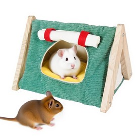 JJunLiM Warm Hamster beds Wooden Small Animal Hideout Syrian Hamster Hammock Soft Bed Cage Accessories Toys (Green)