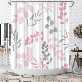 WELMECO Light Pink Shower Curtain Botanical Leaf Shower Curtain Pink Bathroom Decor Polyester Fabric, 72x72inch
