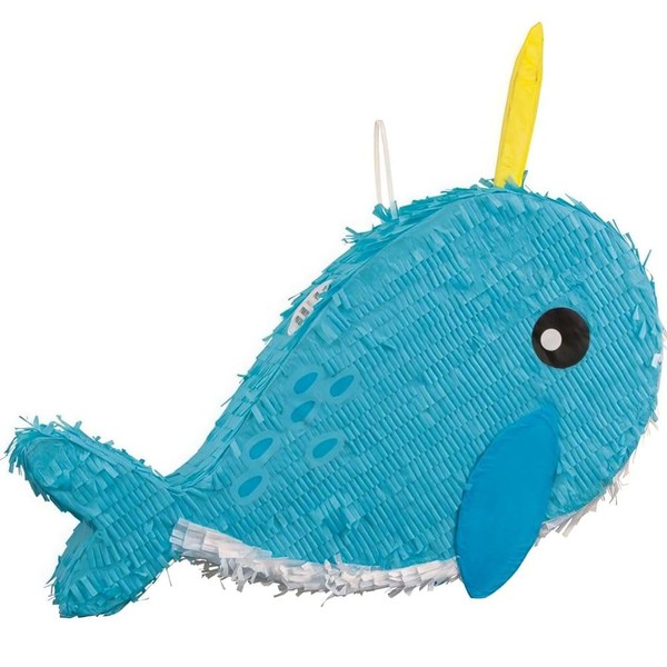 Narwhal Shaped Party Pinata | 20" x 18" | Blue
