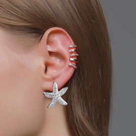 Starfish Earrings for Women Gold Silver Stud Starfish Earring Starfish Post Earrings for Women (Silver)
