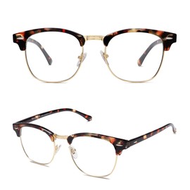 SOJOS Retro Semi Rimless Blue Light Blocking Glasses Half Horn Rimmed Eyeglasses SJ5018, Dark Tortoise Frame/Gold Rim