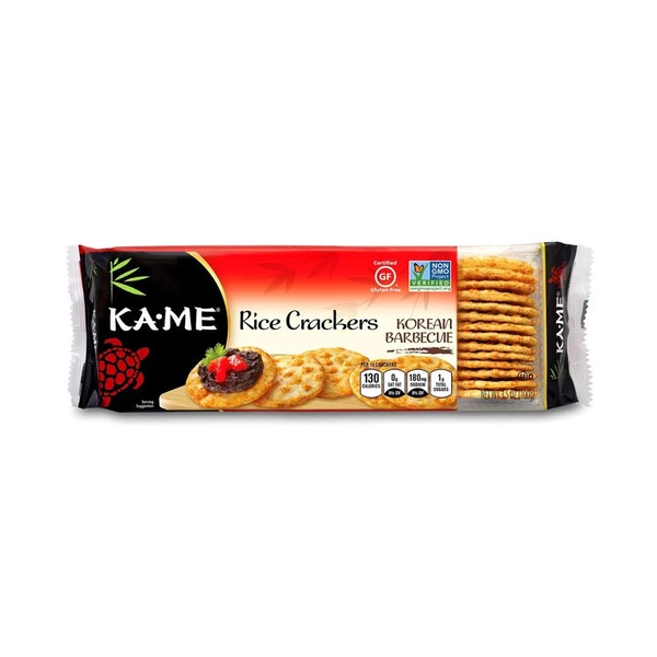 KA-ME Korean BBQ Rice Crackers 3.5 oz/Trays (Pack of 12) Asian Ingredients and Flavors - No Artificial Colors - Non GMO - Great with Salmon - Cheese - Egg & Tuna Salad - Guacamole & More