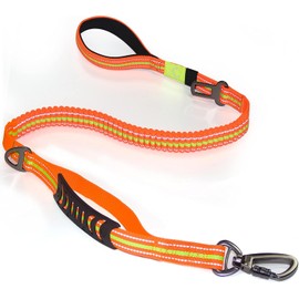 Heavy Duty Dog Leash Especially for Large Dogs Up to 150lbs, Reflective Dog Walking Training Shock Absorbing Bungee Leash with Car Seat Belt Buckle, 2 Padded Traffic Handle for Extra Control