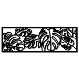 CREATCABIN Leaf Metal Wall Art Rectangle Wall Decoration Black Turtle Backed Bamboo Frame Sculptures Wall Hanging Ornament Hollow Out Metal Wall Sign for Bathroom Living Room Bedroom Porch 12 x 4Inch
