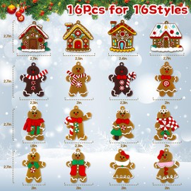 16Pcs Gingerbread Man Ornaments for Christmas Tree Gingerbread Christmas Decorations with Plastic Gingerbread Ornaments Gingerbread House Ornaments for Christmas Tree Hanging Decoration
