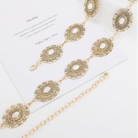 XZQTIVE Women Boho Chain Belts For Dresses Jeans Western Cowgirl Waist Links Belt Adjustable Metal Concho Belt