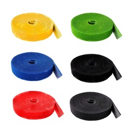 HUAZIZ 6 Rolls of Velcro Cable Ties, Reusable, Multicoloured Velcro Fastening, Nylon Fastening Tape, Wire Organiser, Self-Gripping Cable Rope Holder, Cuttable 2 m x 25 mm (Total 12 m)