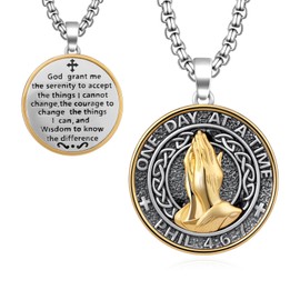 Serenity Prayer Necklace 925 Sterling Silver Praying Hands Necklace Religious Jewelry Serenity Prayer Gifts for Men Women