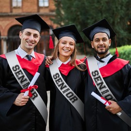6pcs Silver Senior 2026 Sashes with Black Glitter Printing Letters，2026 Graduation Celebrations Sashes, Class of 2026 Sash for Graduation Party, Senior Cheer Sasesh, Class Competition Sashes