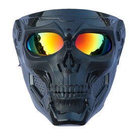 Wokyo Skull Riding Goggles Glasses, Detachable Adjustable Motorcycle Goggle Face Protective Mask ATV Motorcycle Riding Goggle (Black, Colorful Lens)