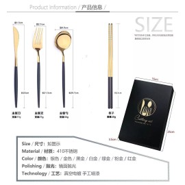 4 Pcs Set  Stainless Steel Cutlery Set Spoon Fork Knife chopsticks with Gift Box